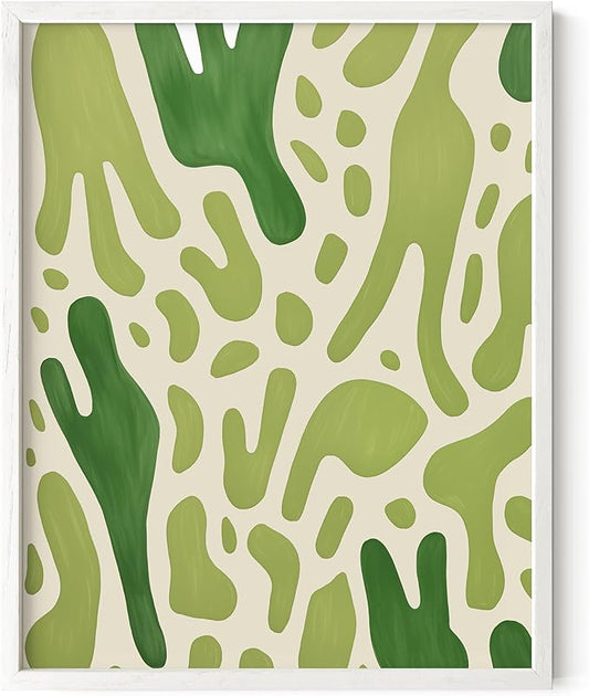 HAUS AND HUES Modern Abstract Wall Art - Blue and Green Living Room Art, Modern Artwork for Walls, Minimalist Picture for Living Room(Green Pattern, White Frame, 11x14)