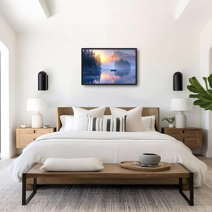 Framed Large Wall Art for Living Room, Lake Forest Canvas Wall Decor, Purple Tree Pictures Painting, Natural Landscape Artwork for Living Room Bedroom Office 36L'' × 24W''