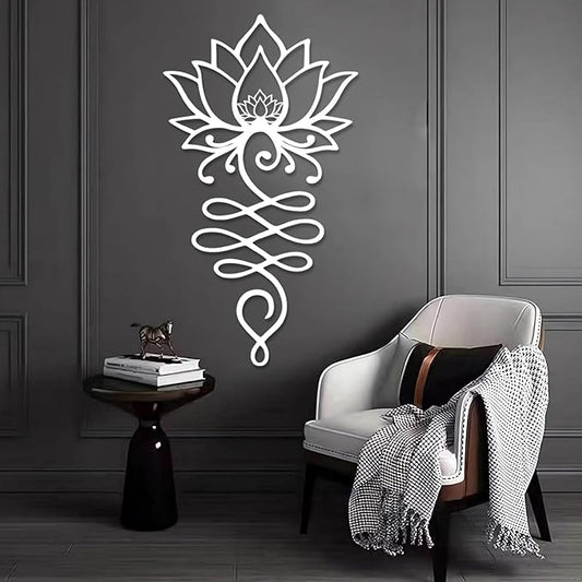 Lotus Flower Metal Wall Art, Lotus Flower Wall Decor, Floral Metal Wall Hanging, Mandala Wall Art, Spiritual Wall Hanging, Meditation Yoga Decor (White, 48"x26"/121x67cm)