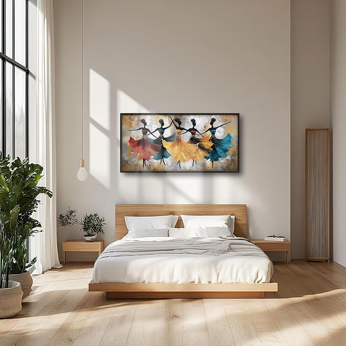Glocmna Large Wall Art for Living Room African Ethnic Tribal Black Women Wall Decor Modern Abstract Dancing Black Girls Canvas African American Pictures Painting Print Framed Artwork Decorations Home Bedroom Office Gifts 30"x60"