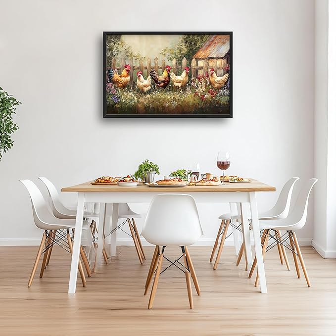 Farmhouse Roosters Canvas Wall Art Farm Chicken Pictures Wall Decor Country Prints Modern Artwork Rooster Painting Home Office Decorations For Kitchen Bathroom Bedroom Dining Living Room 36"x24"