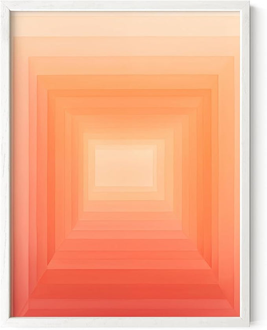 HAUS AND HUES Colorful Abstract Wall Art - Minimalist Retro Picture for Living Room Decor, Red and Pink Modern Wall Art Painting (Pink Geometric 2, White Frame, 12x16)