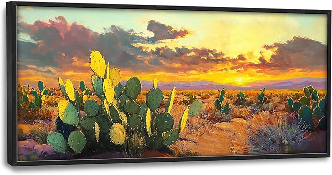 Western Cactus Large Wall Art Southwest Dessert Pictures Wall Decor Aztec Big Canvas Painting Prints Framed Artwork Home Decorations Above Bed for Bedroom Living Room Dining Room Bathroom 60"x30"