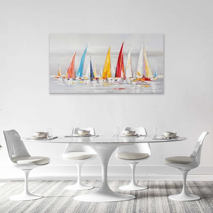 Sailboat Wall Art Nautical Pictures Wall Decor Abstract Coastal Colorful Large Canvas Prints Painting Modern Framed Artwork Above Bed for Living Room Dining Room Bathroom Office 60"x30"