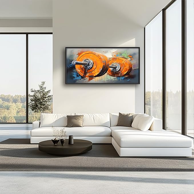 Fitness Framed Large Wall Art for Living Room Barbell Weightlifting Pictures Wall Decor Sports Bodybuilding Canvas Print Painting Home Decoration Artwork for Gym Bathroom 60x30 inch