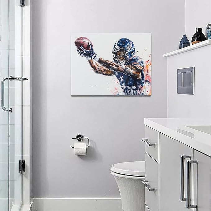 Football Wall Art Football Player Wall Decor Sports Pictures Canvas Painting Framed Artwork Home Decorations for Boy Room Living Room Bedroom Bathroom Office 16"x12"