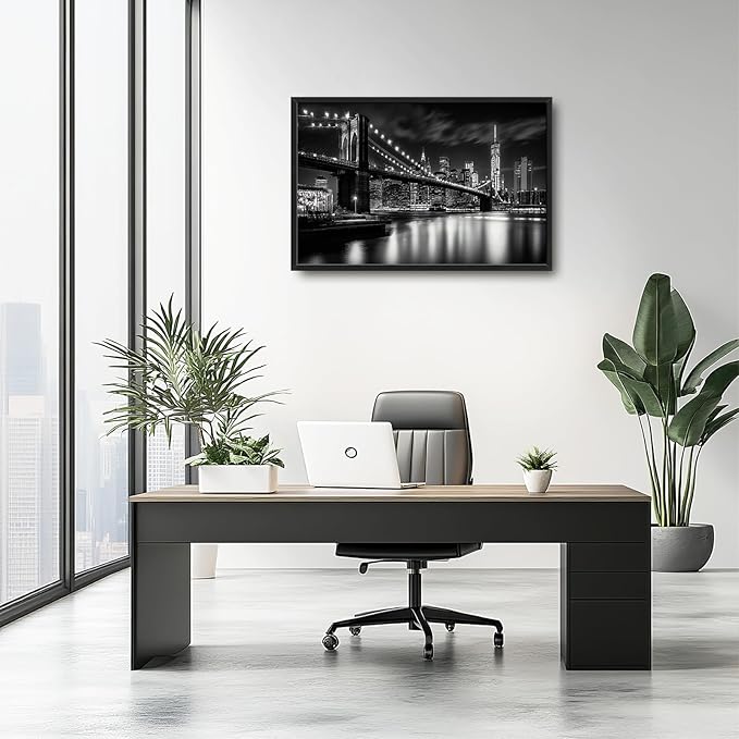 Brooklyn Bridge Wall Art New York City Pictures Wall Decor Framed Canvas Prints Artwork Paintings Home Office Decorations for Living Room Bedroom Dinning Room Corridor 36"x24"