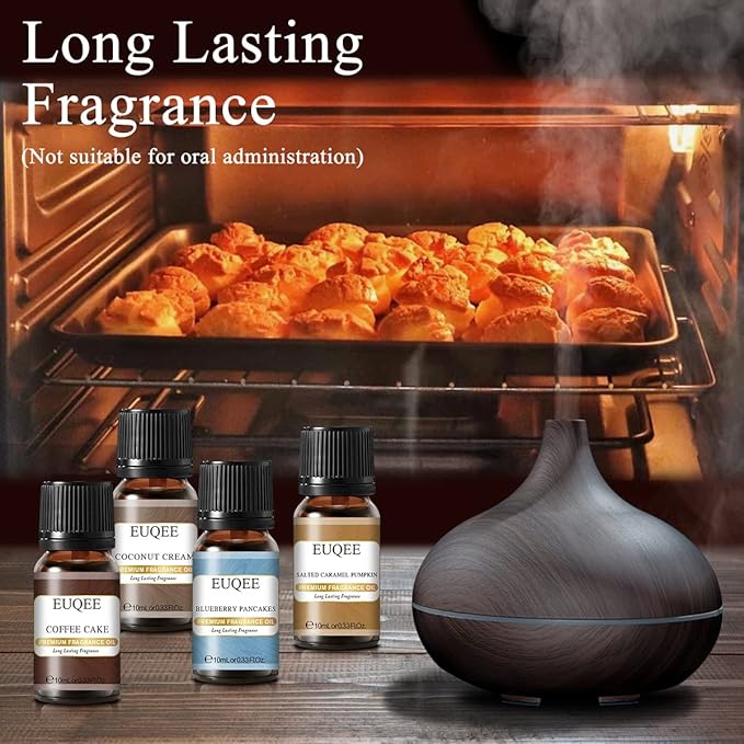 6PCS Premium Fragrance Oils for Homemade Bread-10ml-Pumpkin Pie, Coconut Cream, Snickerdoodle, Coffee Cake, Blueberry Pancakes, Salted Caramel Pumpkin