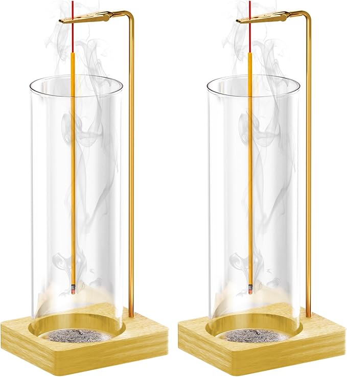 Incense Holder for Sticks, Insence-Stick Holder, Anti-Ash Flying No Mess Incense Burner, Incense Stick Holder with Glass Ash Catcher, for Yoga Spa Meditation Home Decor(2 Pack)