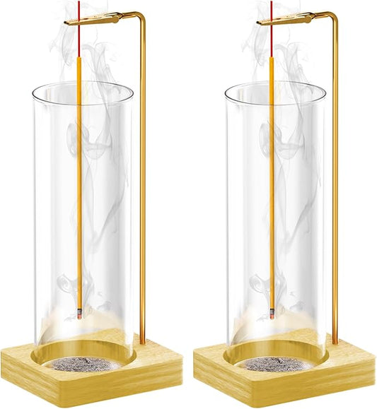 Incense Holder for Sticks, Insence-Stick Holder, Anti-Ash Flying No Mess Incense Burner, Incense Stick Holder with Glass Ash Catcher, for Yoga Spa Meditation Home Decor(2 Pack)