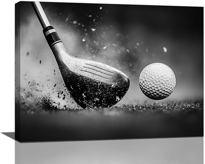 Olivine Golf Wall Art, Pictures Wall Decor, Black and White Sport Paintings, Golfing Sports Canvas Prints, Framed Artwork for Living Room Bedroom Bathroom Office Home Decoration 16"x12"