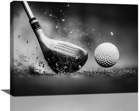 Olivine Golf Wall Art, Pictures Wall Decor, Black and White Sport Paintings, Golfing Sports Canvas Prints, Framed Artwork for Living Room Bedroom Bathroom Office Home Decoration 16"x12"