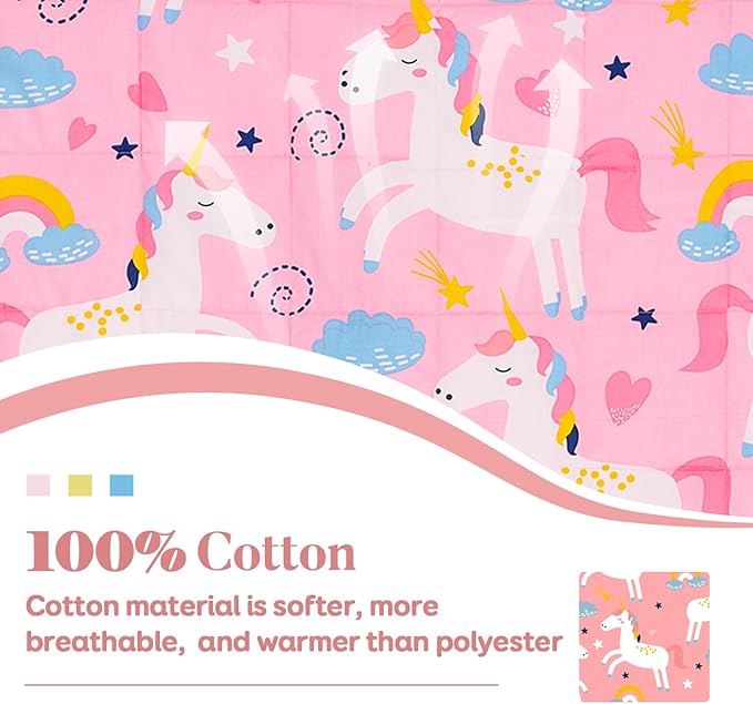 Sivio Weighted Lap Pad 2lbs 100% Cotton Heavy Lap Pad Sensory Throw Pad with Glass Beads Portable Lap Blanket Great for Home Classroom Travel, 19” x 21”, Pink Unicorn