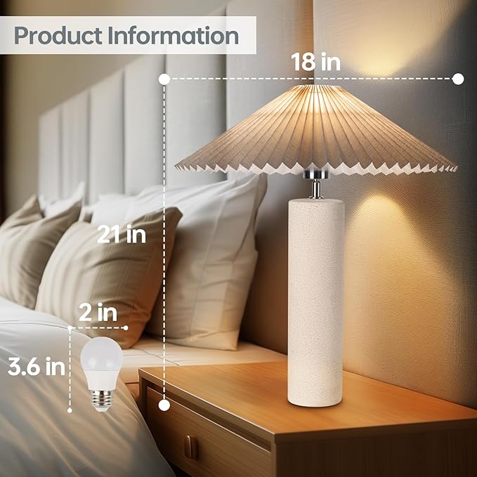 Elegant 45° Rotatable Ceramic Table Lamp (A15 Bulb Included), Pleated Flexible Light, Angle Control for Home, Office, Bedroom Decor - Modern Stylish Desk Lamp, White