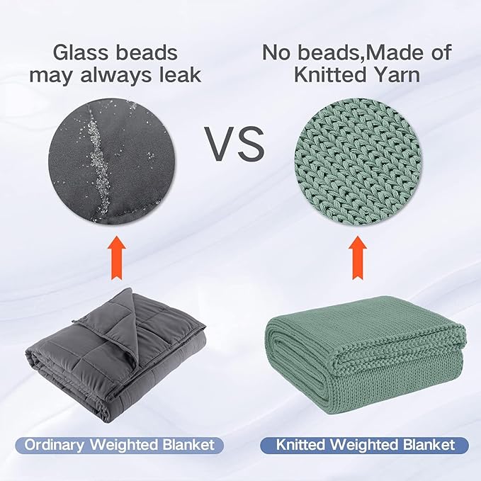 Guohaoi Knitted Weighted Blanket for Adults (Haze Green 60"x80" 25lbs) No Beads Cooling Throw Blanket for Hot Sleepers, Home Decor Breathable Chunky Knit Heavy Blanket Use on Queen/King Size Bed