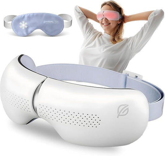 Premium Eye Massager with Heat & Cooling Gel Mask Heated Eye Massager for Migraine w Bluetooth & White Noise Massaging Mask for Tension & Stress Relief, Birthday Gift