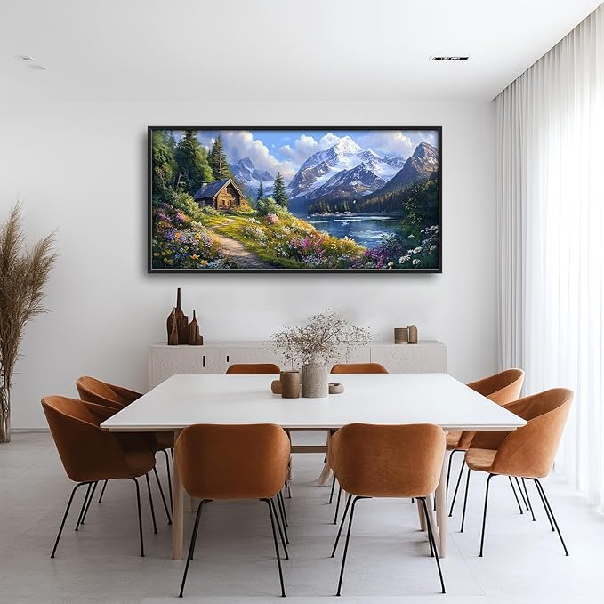 Mountain Wall Art for Living Room, Large Landscape Canvas Wall Decor, Nature Pictures Framed Painting, Landscape Tree Artwork for Bedroom Office Home Decor 60L'' × 30W''