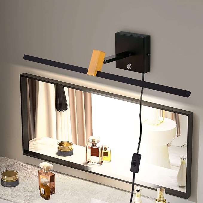 MantoLite LED Dimmable Bathroom Mirror Vanity Light Fixture 24inch 14W Cabinet Picture Wall Lights, Indoor Lightings Wall Sconce with Ajustable Arm Bedside Reading Lamp, Pulg in Display Lamps Black