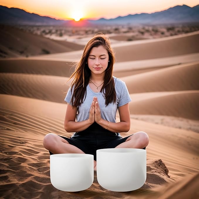 Couple of 2 PCS Crystal Singing Bowl Set, 8" F note Heart Chakra and 10" C note Root Chakra, Sound Bowl Meditation Set for Healing with Carry Case Bag.