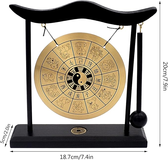 Feng Shui Brass Gong Desktop Zen Art for Fortune + Free Red String Bracelet H1304
