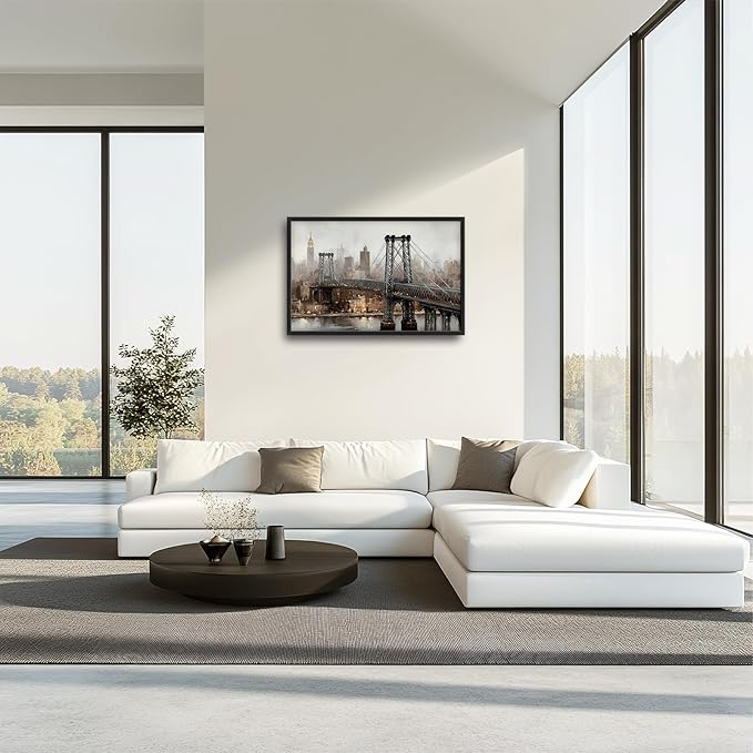 Glocmna Large New York City Skyline Wall Art for Living Room Manhattan Bridge Canvas Wall Decor Modern Architecture Oil Painting Pictures Print Framed Artwork Decorations Bedroom Home Office Dinning room 24"x36"