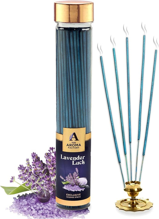 The Aroma Factory Lavender Agarbatti for Pooja, Luxury Incense Sticks, Low Smoke and Zero Charcoal, Meditation (Bottle Pack of 1, 100G) 4 Cm X 4 Cm X 26 Cm Multicolour
