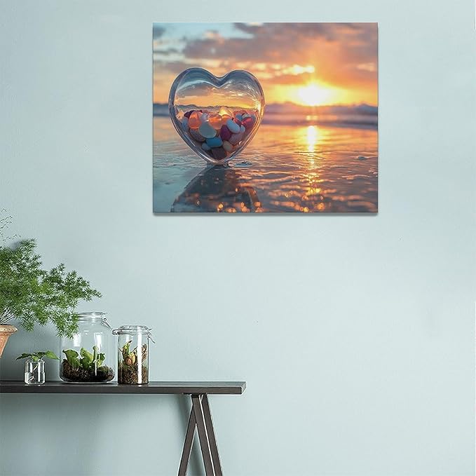 Fleruku Beach Sunset Wall Art Ocean Coastline Wall Decor Natural Scenery Pictures Canvas Painting Artwork Home Decorations for Living Room Bedroom Bathroom Office 24"x20"