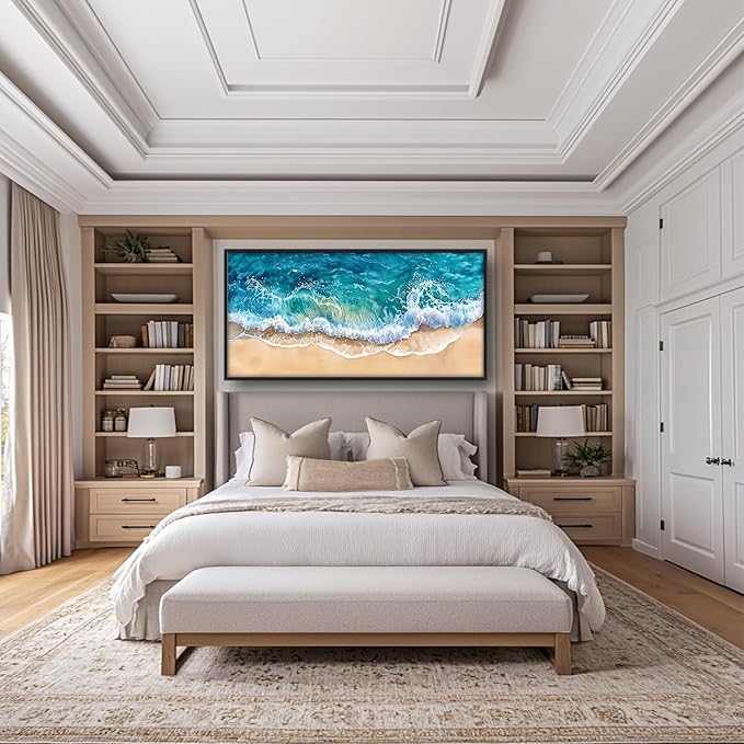 SweetFox Extra Large Watercolor Ocean Wave Framed Wall Art for Living Room, Coastal Beach Ocean Pictures Oversized Wall Decor Abstract Canvas Painting Print Artworks for Bathroom Bedroom 60L X 30W