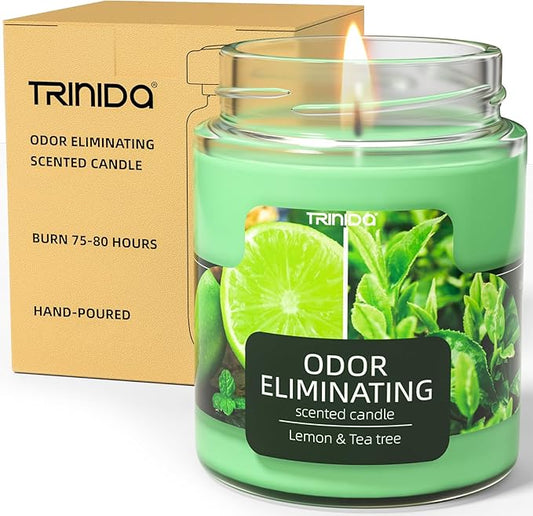 TRINIDa Lemon & Tea Tree Odor Eliminating Candles for Home Scented, Eliminates 99% of Pet, Smoke, Food and Other Smells Quickly, Highly Fragranced Candle, Premium Soy Candles Set for Women