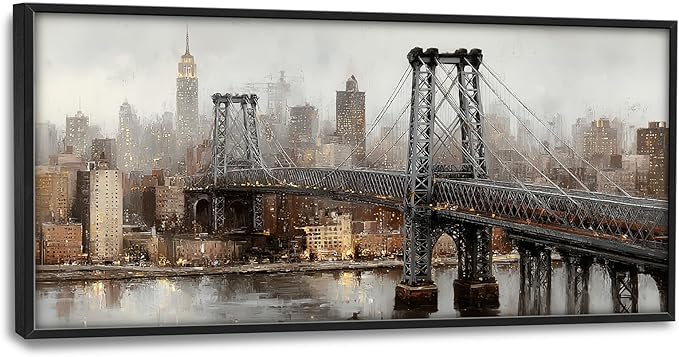 Glocmna Large New York City Skyline Wall Art for Living Room Manhattan Bridge Canvas Wall Decor Modern Architecture Oil Painting Pictures Print Framed Artwork Decorations Bedroom Home Office Dinning room 30"x60"