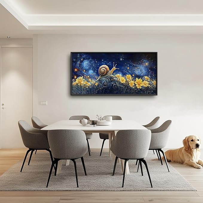 SweetFox Extra Large Snail Sunflower Framed Wall Art for Living Room, Snail Starry Night Sky Pictures Oversized Wall Decor Abstract Big Canvas Painting Print Artwork for Bathroom Bedroom 60L X 30W