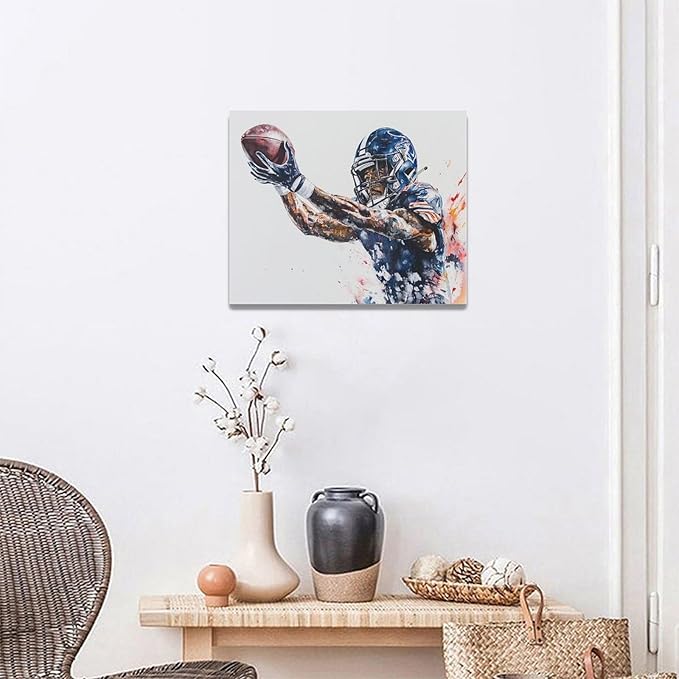 Football Wall Art Football Player Wall Decor Sports Pictures Canvas Painting Framed Artwork Home Decorations for Boy Room Living Room Bedroom Bathroom Office 20"x16"