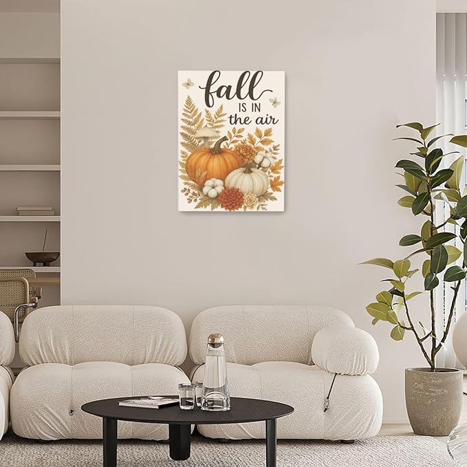 Fall Wall Decor Pumpkin Cotton Wall Art Autumn Pumpkin Canvas Pictures Painting Fall Signs Artwork Framed Decoration for Living Room Bedroom Dining Room Office Gifts 12"x16"