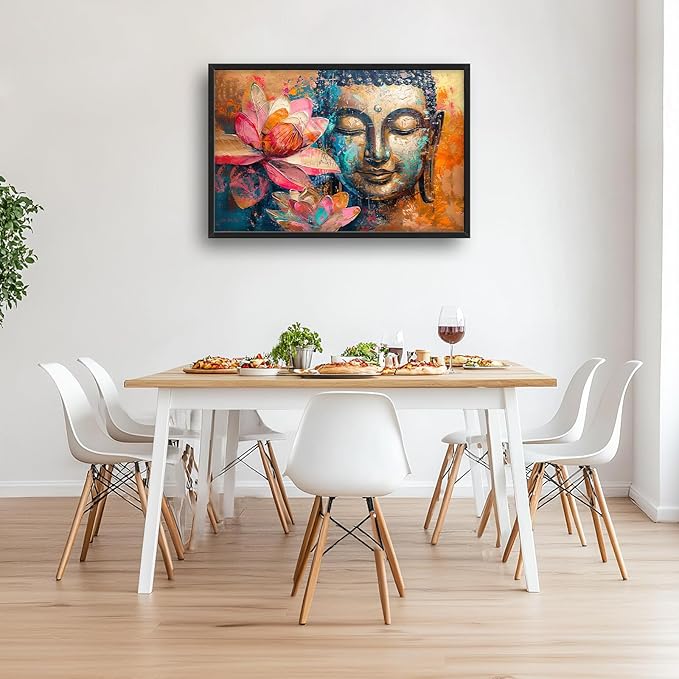 Large Buddha Framed Wall Art for Living Room Zen Lotus Pictures Wall Decor Buddha Canvas Painting Artwork Buddhist Meditation Home Decorations for Buddhism Room Bathroom Office 36x24 inch