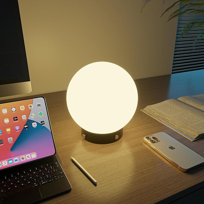 Battery Operated Wall Sconces Set of 2, Wireless Globe Wall Lights with Remote Control Warm/Natural/Daylight/RGB Dimmable Wall Lamps Bedroom Living Room, Decorative Lights with Dim Lighting Effect