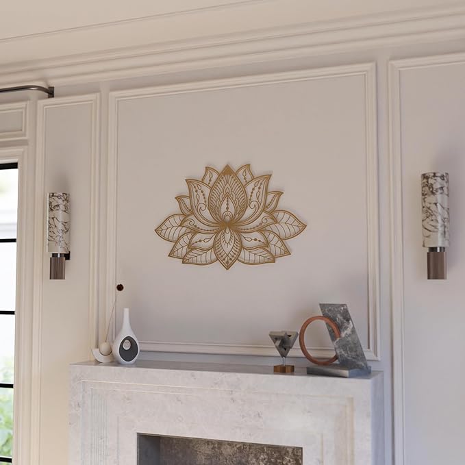 Colorfull Worlds Mandala Metal Wall Decor, Lotus Flower Meditation Room Decor, Minimalist Zen Garden Bohemian Gift for New Year (26.3" x 17" | 67 x 43 cm, Gold)