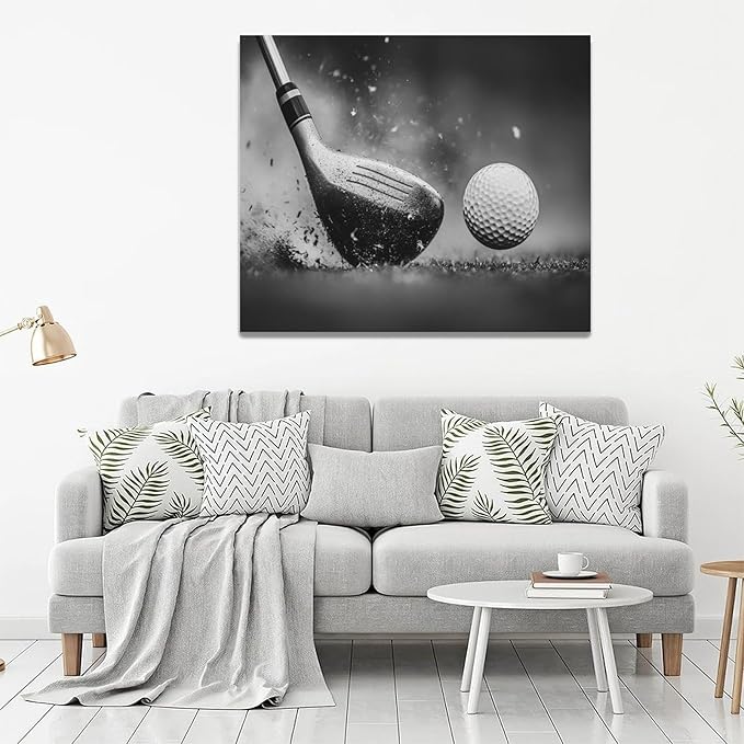 Olivine Golf Wall Art, Pictures Wall Decor, Black and White Sport Paintings, Golfing Sports Canvas Prints, Framed Artwork for Living Room Bedroom Bathroom Office Home Decoration 24"x20"