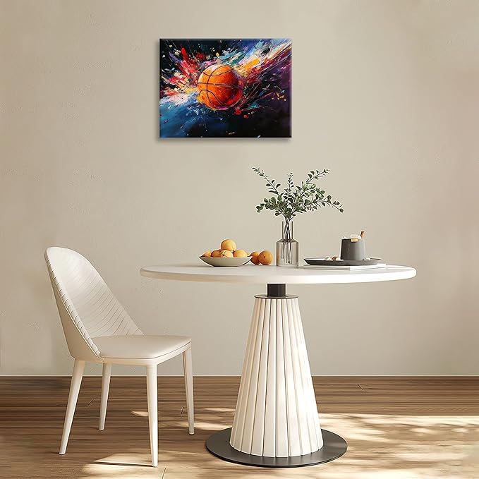Olivine Basketball Wall Art, Graffiti Sports Picture, Colorful Sport Canvas Print Painting, Framed Artwork for Bathroom Bedroom Living Room Office Home Decoration 16"x12"