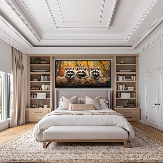 Raccoon Wall Art Raccoons Pictures Wall Decor Abstract Fall Large Master Over Above Bed Canvas Prints Autumn Horizontal Modern Artwork Painting Home Office Decorations For Kitchen Bedroom 30"x60"