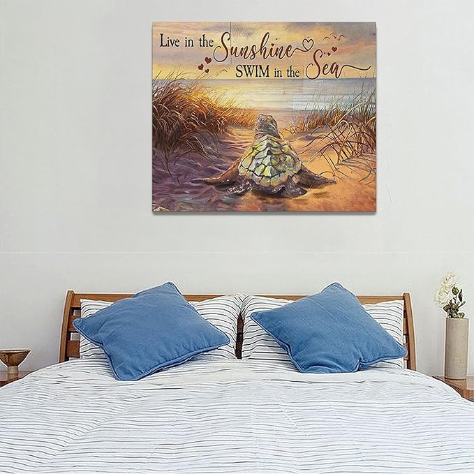 Bathroom Sea Turtle Wall Art Farmhouse Turtles Wall Decor Country Beach Ocean Coastal Nautical Pictures Canvas Painting Artwork Home Decorations for Living Room Bedroom Bathroom Office 24"x20"