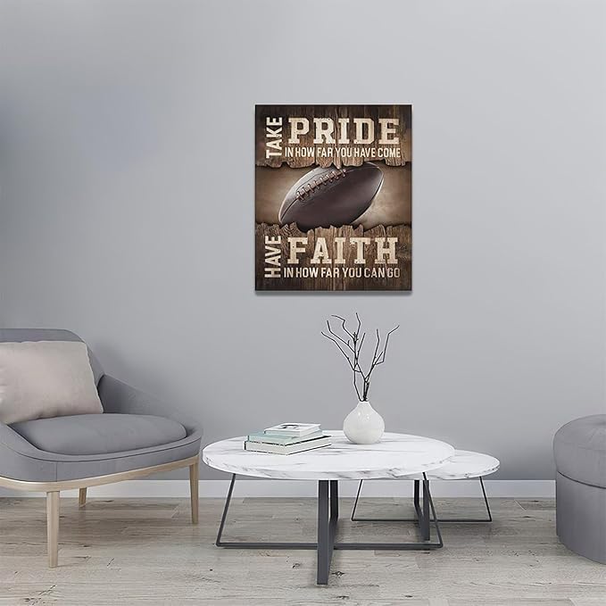 Fleruku Rustic Football Wall Art Sports Wall Decor Inspirational Quotes Brown Pictures Football Sign Canvas Painting Artwork Home Decorations for Boy Man Teenager Fans Bedroom Living Room 20"x24"