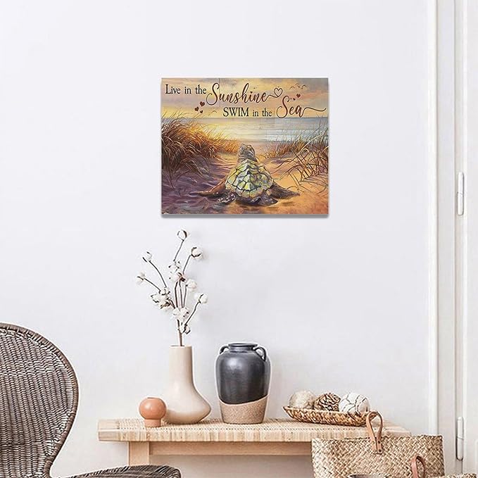 Bathroom Sea Turtle Wall Art Farmhouse Turtles Wall Decor Country Beach Ocean Coastal Nautical Pictures Canvas Painting Artwork Home Decorations for Living Room Bedroom Bathroom Office 20"x16"