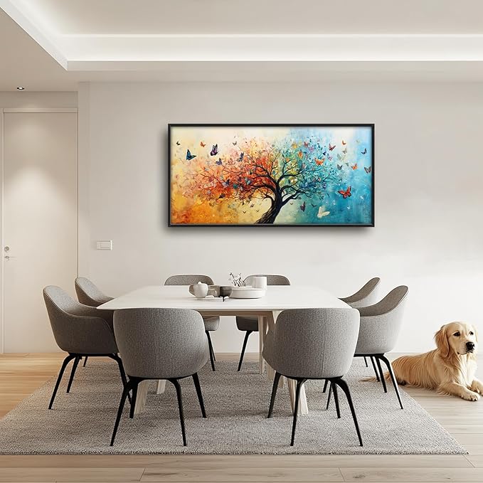 SweetFox Extra Large Tree of Life Framed Wall Art for Living Room, Colorful Tree Butterfly Pictures Oversized Wall Decor Abstract Canvas Painting Print Artwork for Bathroom Master Bedroom 60L X 30W
