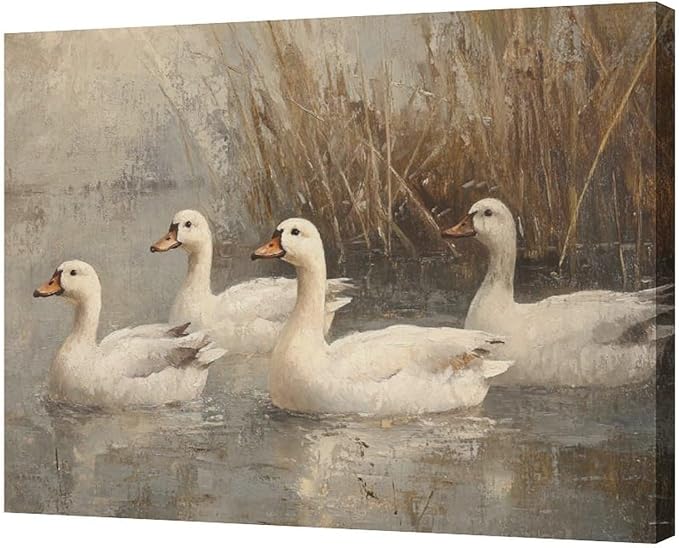 Farmhouse Duck Wall Art Country Kitchen Wall Decor Rustic Wild Duck Pictures Canvas Painting Framed Artwork Home Decorations for Bathroom Living Room Bedroom Office 24"x20"