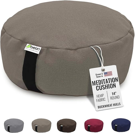 Bean Products Hemp Zafu Meditation Cushion for Sitting on Floor, Hemp Yoga Pillow, Zafu Meditation Pillow, Zen Seiza Kneeling Prayer Pad Support - Made in USA - Round Natural
