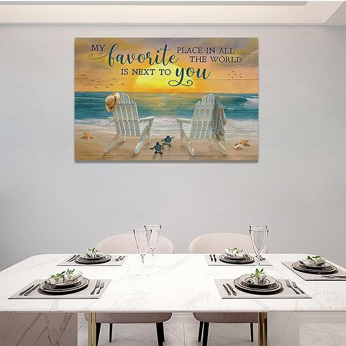 Fleruku Beach Wall Art Ocean Coastal Wall Decor Nautical Sunrise Sunset Sea Turtles Pictures Canvas Painting Artwork Home Decorations for Living Room Bedroom Bathroom Office 24"x16"