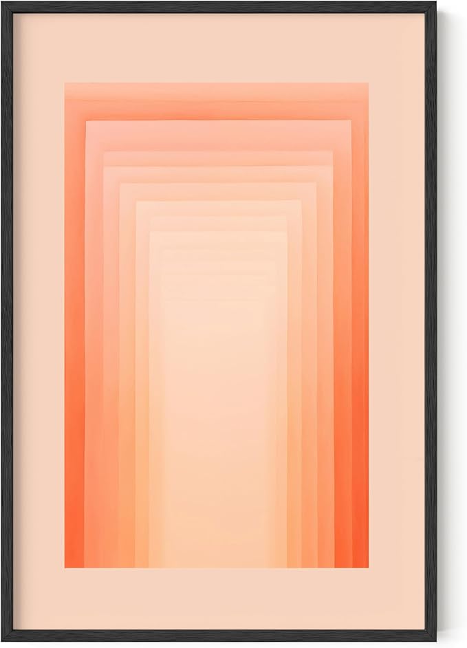 HAUS AND HUES Colorful Abstract Wall Art - Minimalist Retro Picture for Living Room Decor, Red and Pink Modern Wall Art Painting (Pink Geometric, Black Frame, 24x36)