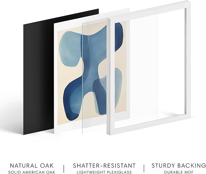 HAUS AND HUES Modern Abstract Wall Art - Blue and Green Living Room Art, Modern Artwork for Walls, Minimalist Picture for Living Room(Blue Shapes, White Frame, 12x16)