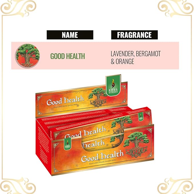 SOUL STICKS Hand-Rolled Incense Sticks Divine Spirit Blends 180 Gram Box | 100% Natural Masala Incense Organic Home Fragrance Agarbatti (Good Health)