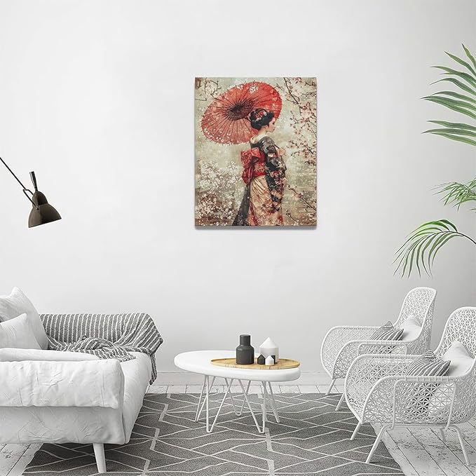 Fleruku Vintage Japanese Wall Art Japanese Geisha Wall Decor Japan Women Pictures Canvas Painting Artwork Home Decorations for Living Room Bedroom Bathroom Office 16"x20"